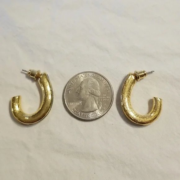 Vintage Teal & Gold Half Hoop Earrings - Picture 4 of 9